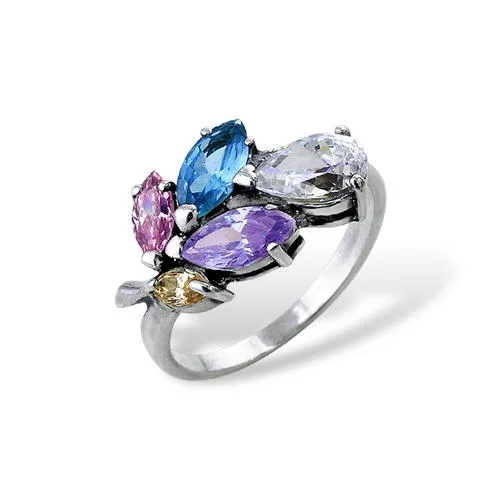 Crystal Feather Ring 925 Sterling Silver