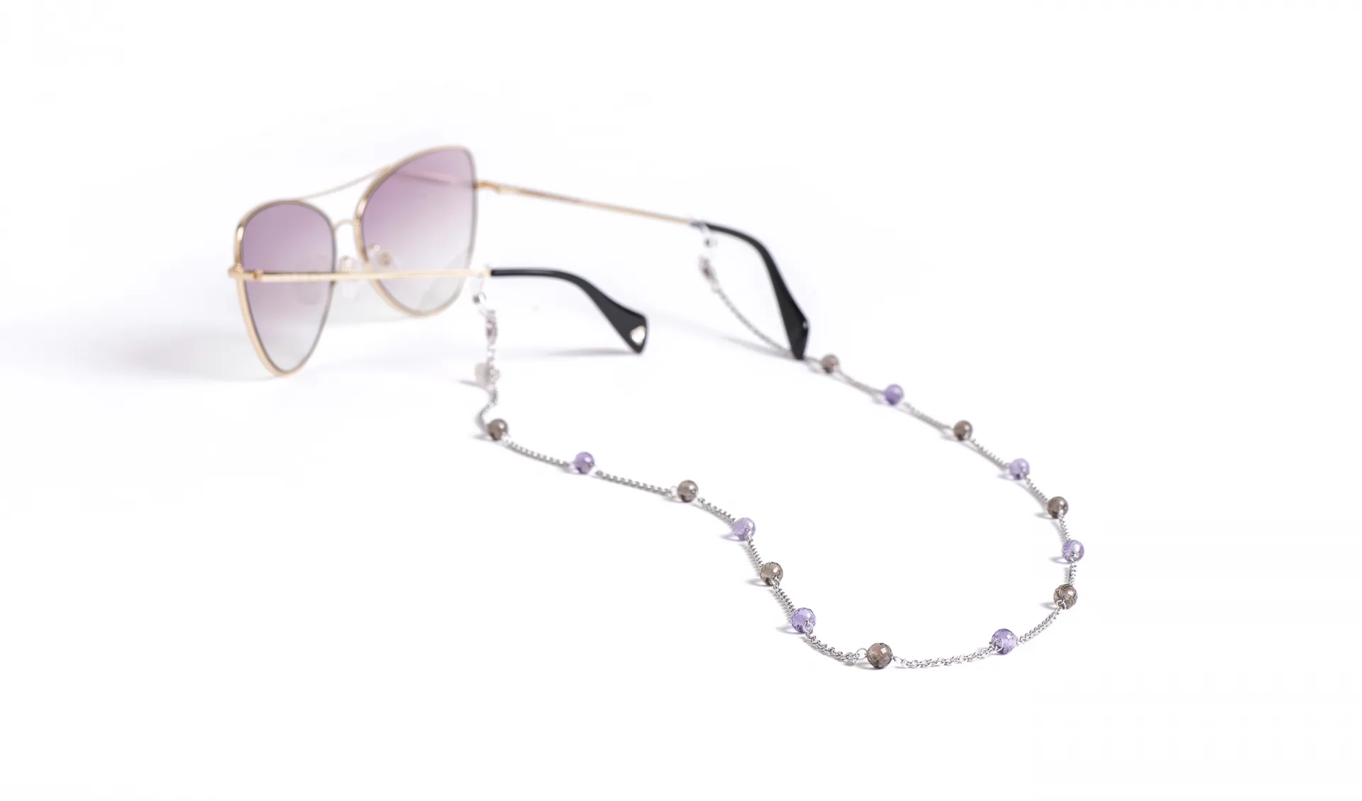 Amethyst & Smoky Quartz Eyewear Chain Necklace Sterling Silver 925