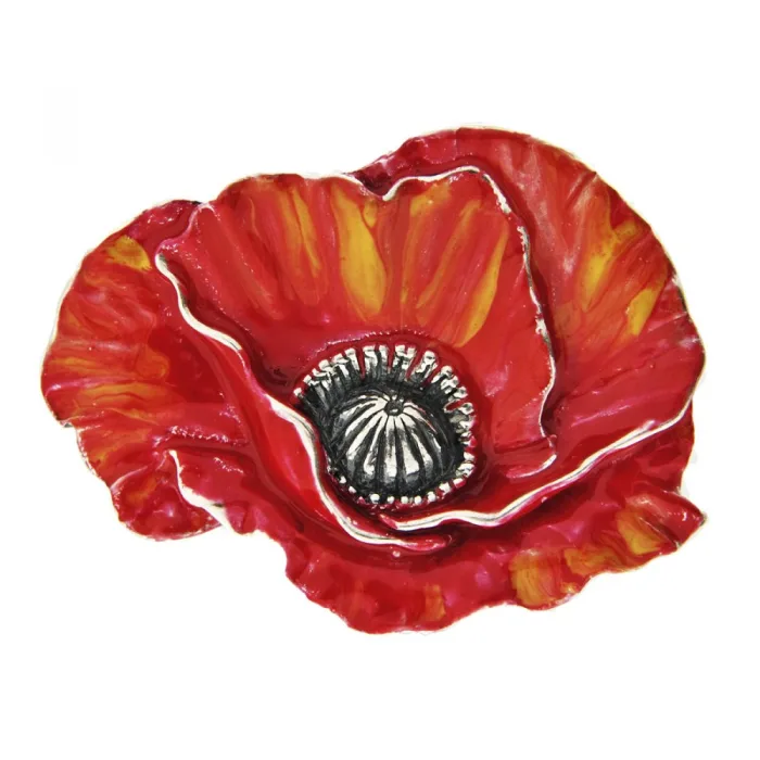Poppy Enamel & Silver Brooch